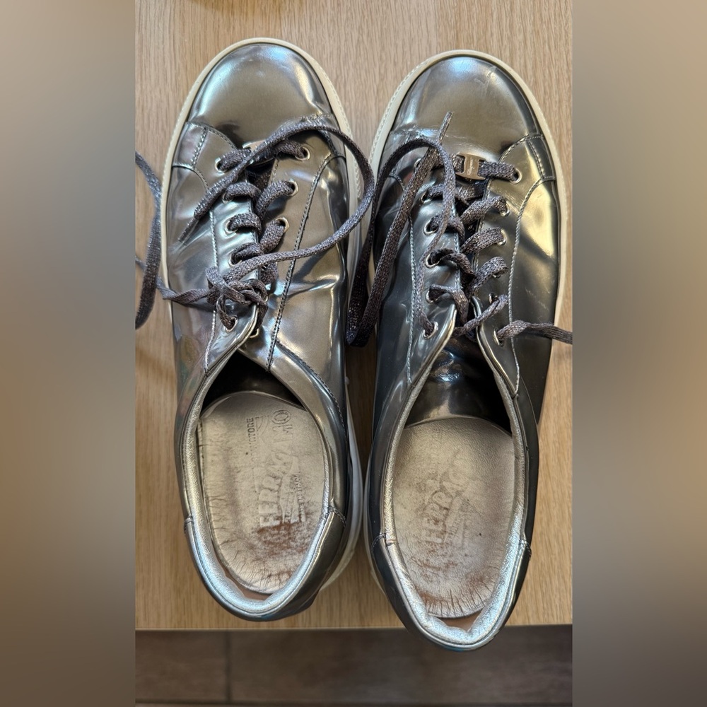 Salvatore Ferragamo women’s Metallic Gray Sneakers